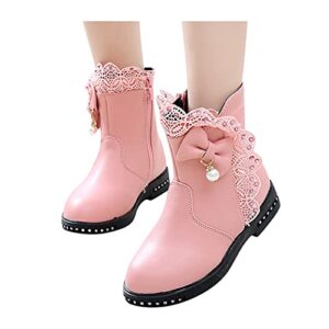 Lykmera Shoes Kids Knot Toddler Infant Princess Boots Fashion Leather Shoes Toddler Girls Winter Boots Shoes Ankle Boots (Pink, 4-4.5 Years Little Kids)