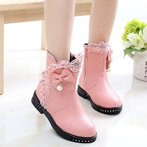 Lykmera Shoes Kids Knot Toddler Infant Princess Boots Fashion Leather Shoes Toddler Girls Winter Boots Shoes Ankle Boots (Pink, 4-4.5 Years Little Kids)