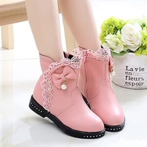 Lykmera Shoes Kids Knot Toddler Infant Princess Boots Fashion Leather Shoes Toddler Girls Winter Boots Shoes Ankle Boots (Pink, 4-4.5 Years Little Kids)