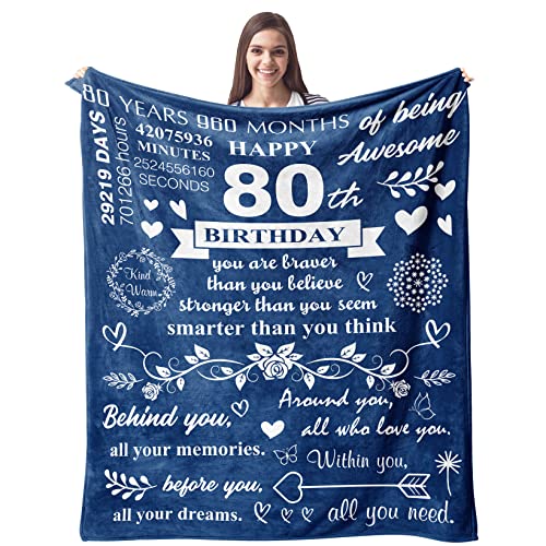 CUJUYO 80th Birthday Gifts for Women/Men Blanket 60"x50", Happy 80th Birthday Decorations for Women/Men Throw Blankets, 1943 Birthday Gifts for 80 Year Old Woman/Man, 80th Birthday Gifts Ideas