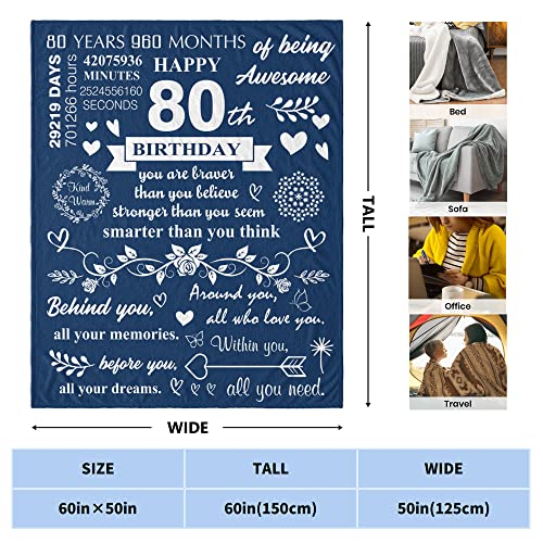 CUJUYO 80th Birthday Gifts for Women/Men Blanket 60"x50", Happy 80th Birthday Decorations for Women/Men Throw Blankets, 1943 Birthday Gifts for 80 Year Old Woman/Man, 80th Birthday Gifts Ideas
