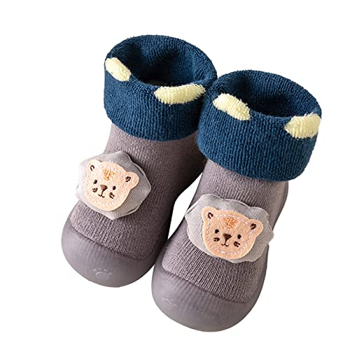 Lykmera Infant Toddle Footwear Winter Toddler Shoes Soft Bottom Indoor Non Slip Warm Cartoon Animal Floor Socks Shoes Boots (Grey, 0-6 Months)