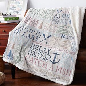 edwiinsa ultra soft reversible throw blankets 50" x 60" nautical anchor lamb cashmere blankets for bed/couch, lake life sailboat