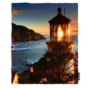 Moslion Soft Cozy Throw Blanket Amazing Lighthouse Sunset Coastal Fuzzy Warm Couch/Bed Blanket for Adult/Youth Polyester 60 X 80 Inches(Home/Travel/Camping Applicable)