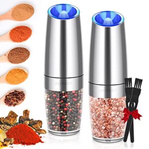 gravity electric salt and pepper grinder set, joyfort automatic pepper mill grinder battery powered with adjustable coarseness, stainless steel,2 pack