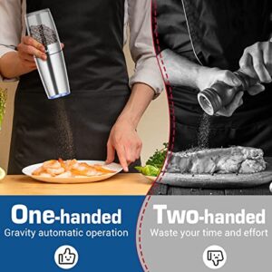 Gravity Electric Salt and Pepper Grinder Set, Joyfort Automatic Pepper Mill Grinder Battery Powered with Adjustable Coarseness, Stainless Steel,2 Pack