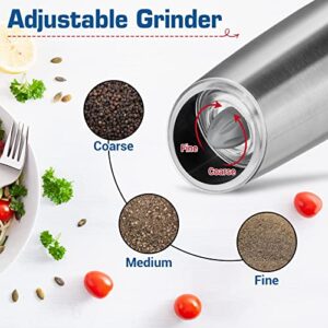 Gravity Electric Salt and Pepper Grinder Set, Joyfort Automatic Pepper Mill Grinder Battery Powered with Adjustable Coarseness, Stainless Steel,2 Pack