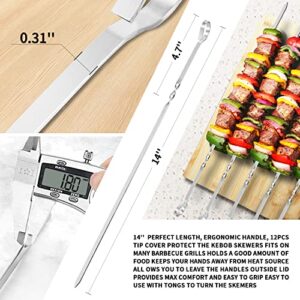 Kabob Skewers 14" Stainless Steel Long BBQ Barbecue Skewers, Flat Metal Kebob Sticks Wide Reusable Grilling Skewers for Meat Chicken, Set of 12pcs with Storage Bag by JY COOKMENT