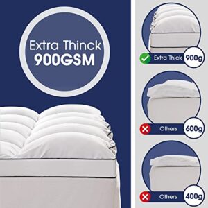 Ihanherry Extra Thick Mattress Topper Queen for Back Pain, Cooling & Breathable Mattress Pad Cover, Plush Soft Pillowtop with 8-21" Elastic Deep Pocket, All Season Bedding-White