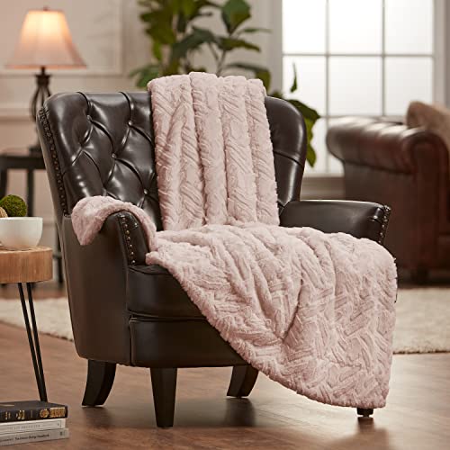 Chanasya Fuzzy Soft Cloud Textured Embossed Faux Fur Throw Blanket - Plush Sherpa Solid Cozy Blanket for Bed Sofa Chair Couch Cover Living Bed Room (50x65 Inches) Classy Pink Blanket