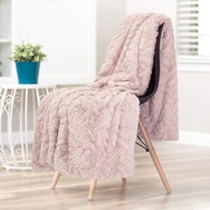 Chanasya Fuzzy Soft Cloud Textured Embossed Faux Fur Throw Blanket - Plush Sherpa Solid Cozy Blanket for Bed Sofa Chair Couch Cover Living Bed Room (50x65 Inches) Classy Pink Blanket