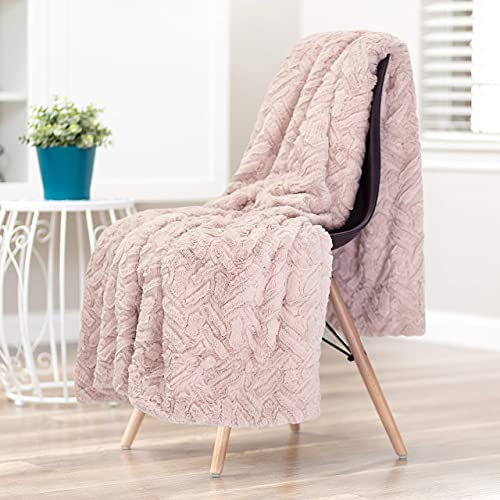 Chanasya Fuzzy Soft Cloud Textured Embossed Faux Fur Throw Blanket - Plush Sherpa Solid Cozy Blanket for Bed Sofa Chair Couch Cover Living Bed Room (50x65 Inches) Classy Pink Blanket