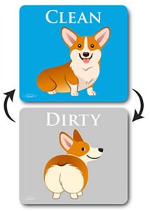 dog butt funny clean dirty dishwasher magnet, reversible dish washer refrigerator sign, funny corgi butt, double sided strong kitchen flip indicator, bonus universal magnetic plate, animal magnet