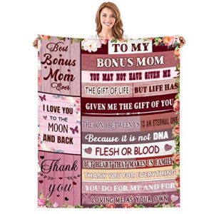 Bonus Mom Gift from Daughter, Bonus Mom Blanket from Bonus Daughter Son Stepdaughter Stepson, 50"x60" Mothers Day Blanket Gifts for Stepmom Birthday Gifts for Bonus Mom