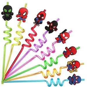 24 spiderman party favors reusable spidey drinking straws 8 designs great for spiderman birthday party supplies with 2 cleaning brushes