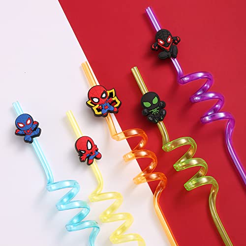 24 Spiderman Party Favors Reusable Spidey Drinking Straws 8 Designs Great for Spiderman Birthday Party Supplies with 2 Cleaning Brushes