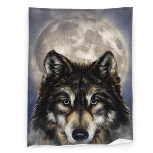 ultra-soft warm cozy fleece throw blanket, smooth fuzzy flannel plush blankets for bed sofa gift home decor 50''x60'' (wolf)