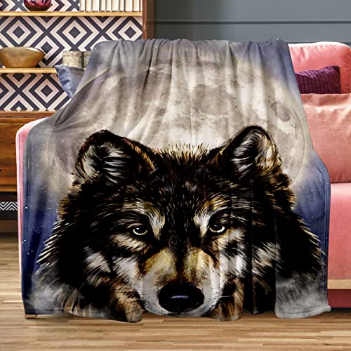 Ultra-Soft Warm Cozy Fleece Throw Blanket, Smooth Fuzzy Flannel Plush Blankets for Bed Sofa Gift Home Decor 50''x60'' (Wolf)