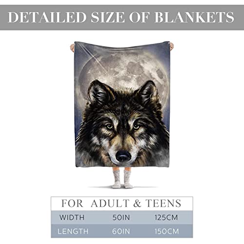 Ultra-Soft Warm Cozy Fleece Throw Blanket, Smooth Fuzzy Flannel Plush Blankets for Bed Sofa Gift Home Decor 50''x60'' (Wolf)