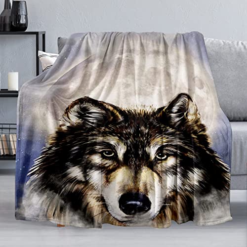 Ultra-Soft Warm Cozy Fleece Throw Blanket, Smooth Fuzzy Flannel Plush Blankets for Bed Sofa Gift Home Decor 50''x60'' (Wolf)