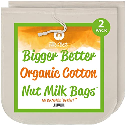 Nut Milk Bags - Organic Cotton - Not Cheesecloth - Pro Quality Unbleached 12"x12" 2 Pack - Perfect Size Mesh Strainer for Almond Milk-Cheese-Tea-Yogurt-Juices-Soups- Reusable Washable