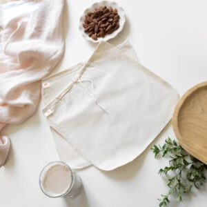 Nut Milk Bags - Organic Cotton - Not Cheesecloth - Pro Quality Unbleached 12"x12" 2 Pack - Perfect Size Mesh Strainer for Almond Milk-Cheese-Tea-Yogurt-Juices-Soups- Reusable Washable