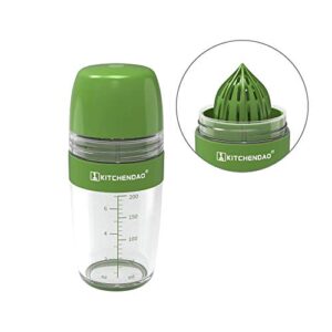 kitchendao 2 in 1 salad dressing shaker container with juicer, pour spout, leakproof, soft grip, dishwasher safe, bpa free travel homemade oil and vinegar salad dressing bottle mixer dispenser, 1 cup