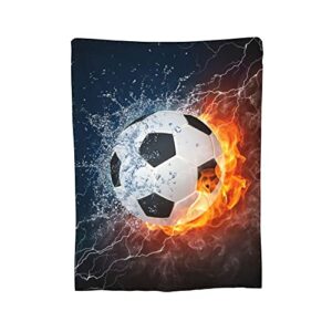 soccer ball cool sport throw blanket super soft warm bed blankets boy bedding for couch bedroom sofa office car, all season cozy flannel plush blanket for girls boys adults, 50"x40"