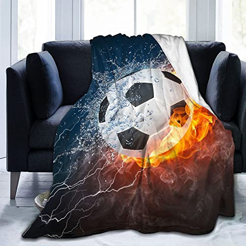 Soccer Ball Cool Sport Throw Blanket Super Soft Warm Bed Blankets Boy Bedding for Couch Bedroom Sofa Office Car, All Season Cozy Flannel Plush Blanket for Girls Boys Adults, 50"X40"