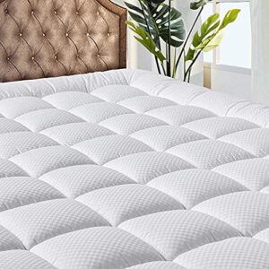 matbeby bedding quilted fitted california king mattress pad cooling breathable fluffy soft mattress pad stretches up to 21 inch deep, california king size, white, mattress topper mattress protector