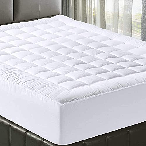 MATBEBY Bedding Quilted Fitted California King Mattress Pad Cooling Breathable Fluffy Soft Mattress Pad Stretches up to 21 Inch Deep, California King Size, White, Mattress Topper Mattress Protector