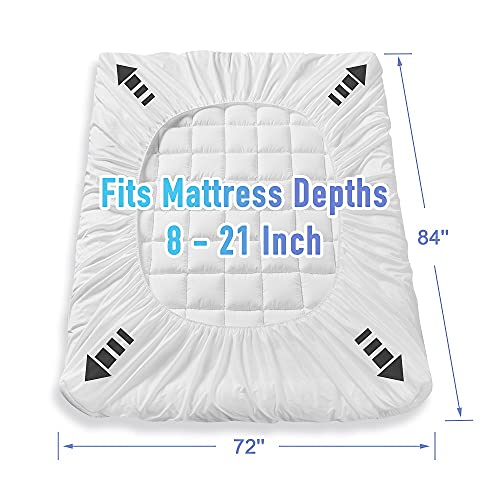 MATBEBY Bedding Quilted Fitted California King Mattress Pad Cooling Breathable Fluffy Soft Mattress Pad Stretches up to 21 Inch Deep, California King Size, White, Mattress Topper Mattress Protector