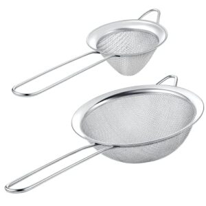 kafoor set of 2 stainless steel mesh strainers for kitchen - 6.3 inch large fine mesh strainer & 3.3 inch small strainer fine mesh - ideal to sieve pasta noodles, quinoa, tea, coffee, juices, flour