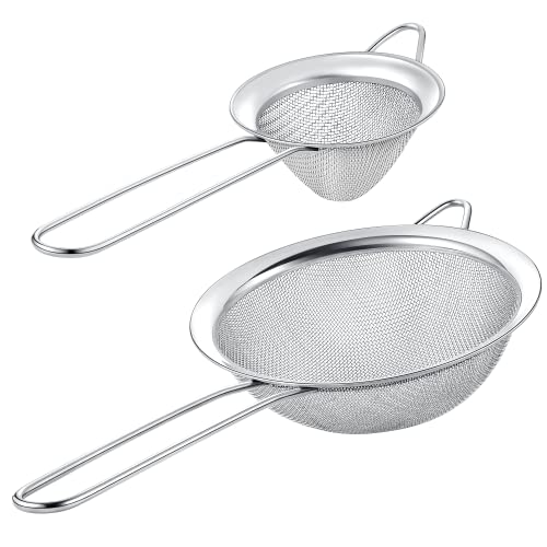 Kafoor Set of 2 Stainless Steel Mesh Strainers for Kitchen - 6.3 inch Large Fine Mesh Strainer & 3.3 inch Small Strainer Fine Mesh - Ideal to Sieve Pasta Noodles, Quinoa, Tea, Coffee, Juices, Flour