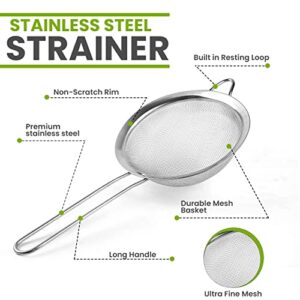 Kafoor Set of 2 Stainless Steel Mesh Strainers for Kitchen - 6.3 inch Large Fine Mesh Strainer & 3.3 inch Small Strainer Fine Mesh - Ideal to Sieve Pasta Noodles, Quinoa, Tea, Coffee, Juices, Flour