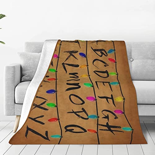 Christmas Lights Alphabet Flannel Blanket Stranger Blanket Soft Flannel Lightweight Blankets Throw Bedding Room Decor for Bed Sofa Couch 60"X50"