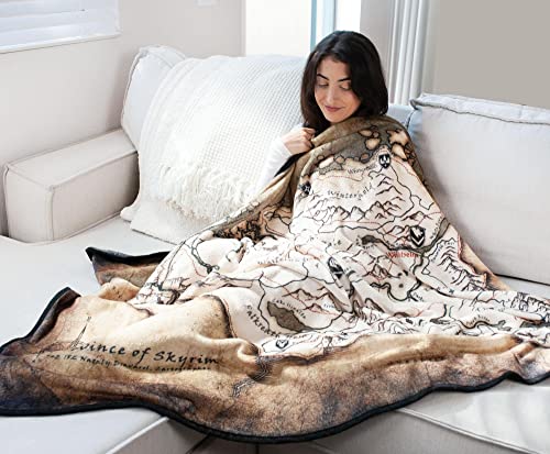 The Elder Scrolls Province of Skyrim Map Plush Throw Blanket |Soft Fleece Blanket, Cozy Sherpa Cover For Sofa And Bed| 45 x 60 Inches