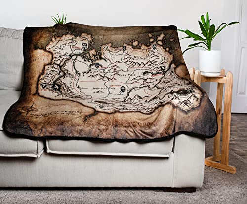 The Elder Scrolls Province of Skyrim Map Plush Throw Blanket |Soft Fleece Blanket, Cozy Sherpa Cover For Sofa And Bed| 45 x 60 Inches