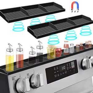 Stove Top Shelf Magnetic, Silicone Spice Rack Over Stove Shelf Back of Stove Flat, 30 Inch Magnet Top of Stove Kitchen Shelf Stove Organizer Above Stovetop Storage-Black