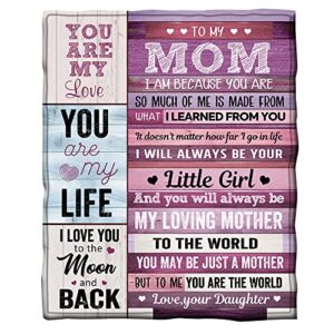 yibzee to my mom blanket - super soft flannel plush gift blanket from daughter,mother's christmas birthday anniversary throw blanket for sofa bed travel (to my mom, 60 x 50in)