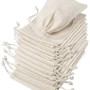 100 Percent Cotton Muslin Drawstring Bags 12-Pack For Storage Pantry Gifts (5 x 7 inch - 12 pack, Beige)