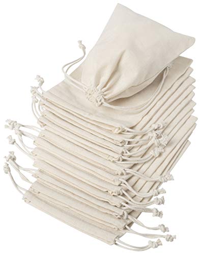 100 Percent Cotton Muslin Drawstring Bags 12-Pack For Storage Pantry Gifts (5 x 7 inch - 12 pack, Beige)