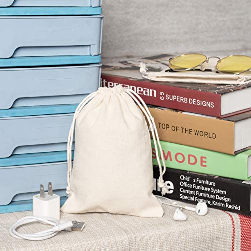 100 Percent Cotton Muslin Drawstring Bags 12-Pack For Storage Pantry Gifts (5 x 7 inch - 12 pack, Beige)