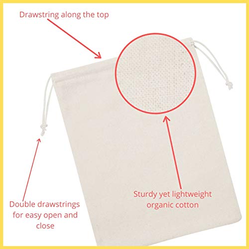 100 Percent Cotton Muslin Drawstring Bags 12-Pack For Storage Pantry Gifts (5 x 7 inch - 12 pack, Beige)