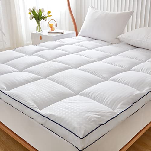 Full Size Mattress Pad Topper - Extra Thick Quilted Fitted Mattress Protector Pillow Cotton Top with 21" Deep Pocket for 8-24 inches Mattress,Soft and Breathable Bed Topper Cover