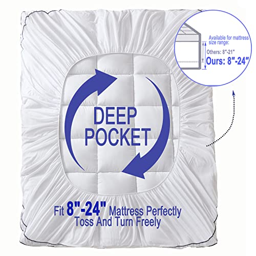 Full Size Mattress Pad Topper - Extra Thick Quilted Fitted Mattress Protector Pillow Cotton Top with 21" Deep Pocket for 8-24 inches Mattress,Soft and Breathable Bed Topper Cover