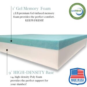 Sleep Touch Queen Mattress - 10 Inch Gel-Infused Memory Foam Mattress, for Queen Bed Frame, Medium Firm, Bed-in-a-Box, Made in USA