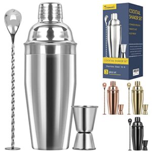 large 24oz cocktail shaker set, stainless steel 18/8 martini mixer shaker with built-in strainer, measuring jigger & mixing spoon, professional martini shaker set, perfect for bartender and home use