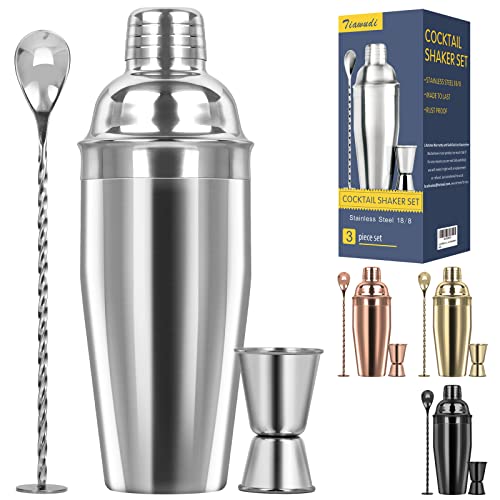 Large 24oz Cocktail Shaker Set, Stainless Steel 18/8 Martini Mixer Shaker with Built-in Strainer, Measuring Jigger & Mixing Spoon, Professional Martini Shaker Set, Perfect for Bartender and Home Use