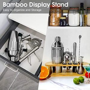 Bartender Kit, EPTISON 16-Piece Stainless Steel Cocktail Shaker Set with Stylish Bamboo Stand & Cocktail Recipes Booklet, Professional Bar Tools for Drink Mixing, Home, Bar, Parties